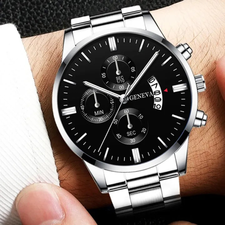 Men's Luxury Silver Quartz Watch