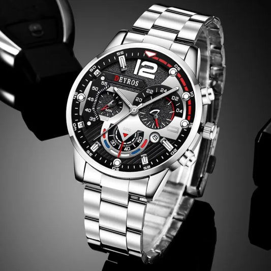 Men's Fashion Quartz Watch – Stainless Steel, Calendar, Luminous.