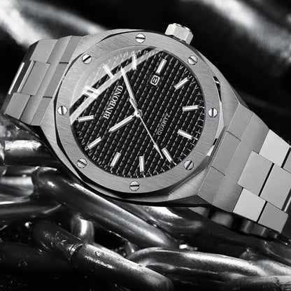 BINBOND Men's Quartz Watch – Waterproof, Steel, Calendar, Luminous.