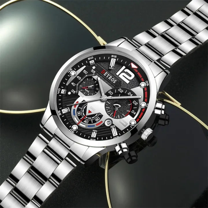 Men's Fashion Quartz Watch – Stainless Steel, Calendar, Luminous.