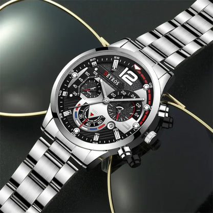 Men's Fashion Quartz Watch – Stainless Steel, Calendar, Luminous.