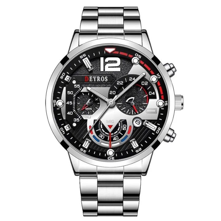 Men's Fashion Quartz Watch – Stainless Steel, Calendar, Luminous.