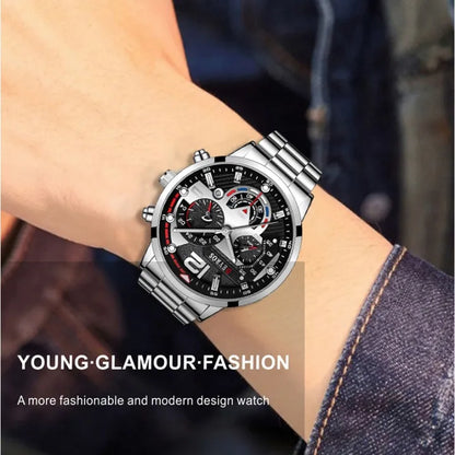 Men's Fashion Quartz Watch – Stainless Steel, Calendar, Luminous.