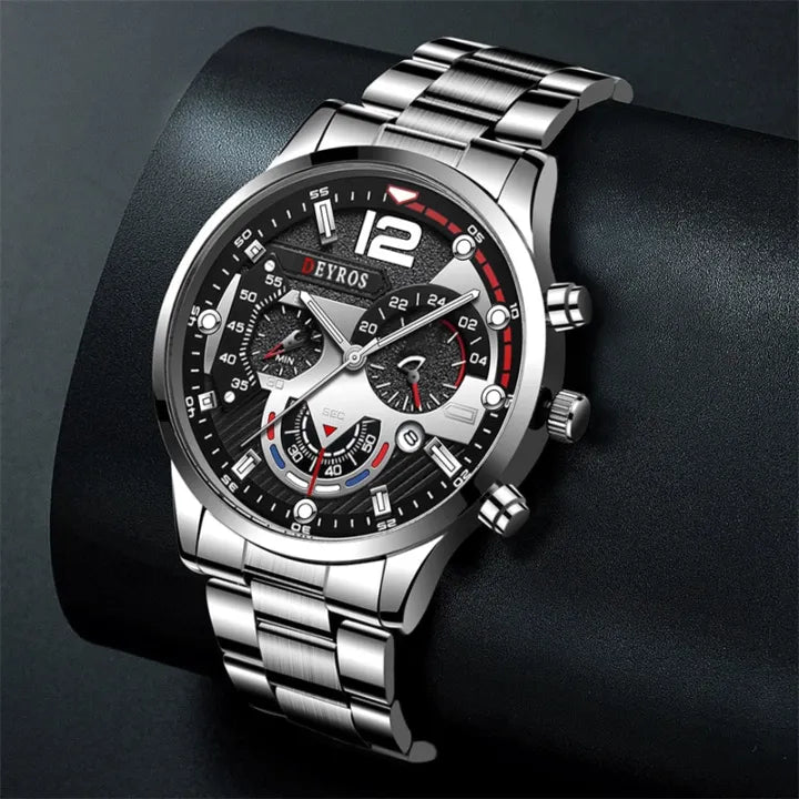 Men's Fashion Quartz Watch – Stainless Steel, Calendar, Luminous.