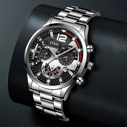 Men's Fashion Quartz Watch – Stainless Steel, Calendar, Luminous.