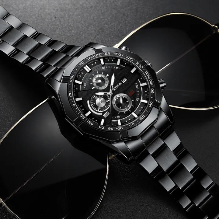 Business Quartz Watch with Steel Strap and 3 Dials