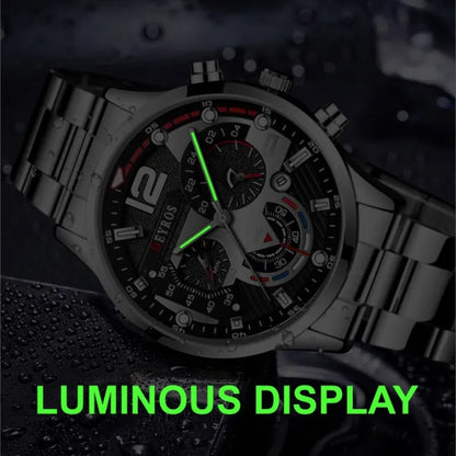 Men's Fashion Quartz Watch – Stainless Steel, Calendar, Luminous.