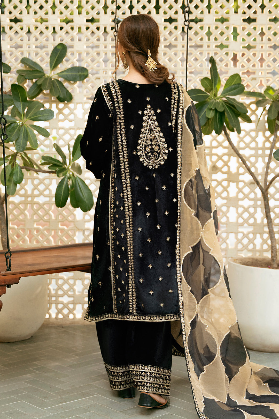 3 Piece - Embroidered Premium Velvet Suit