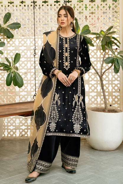 3 Piece - Embroidered Premium Velvet Suit