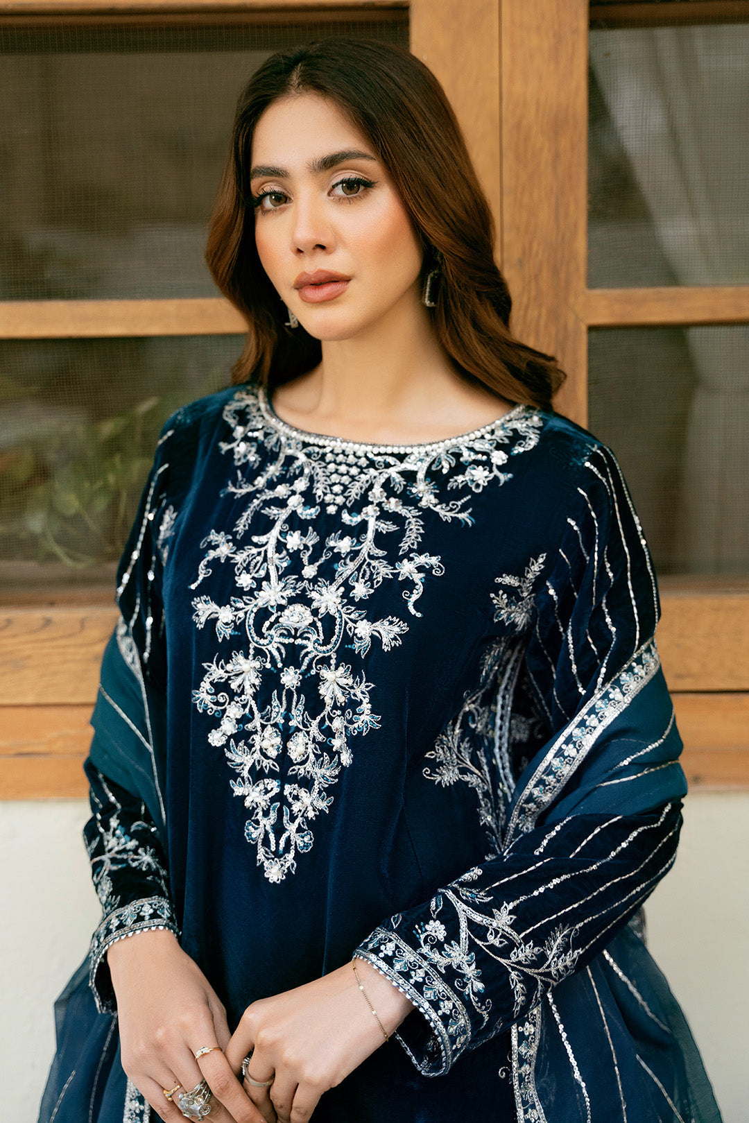 3 Piece - Embroidered Premium Velvet Suit