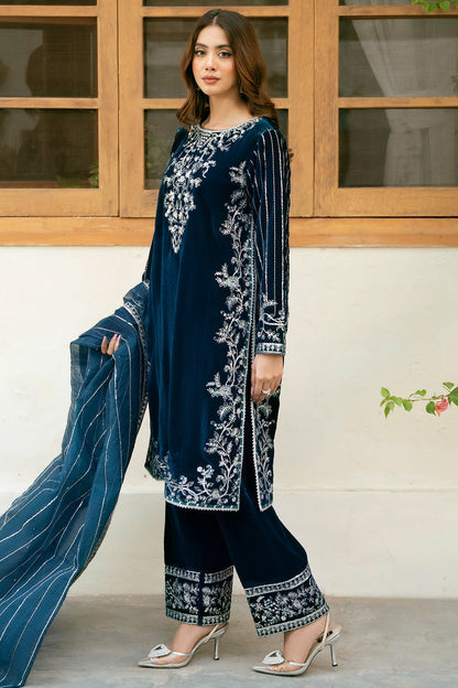 3 Piece - Embroidered Premium Velvet Suit